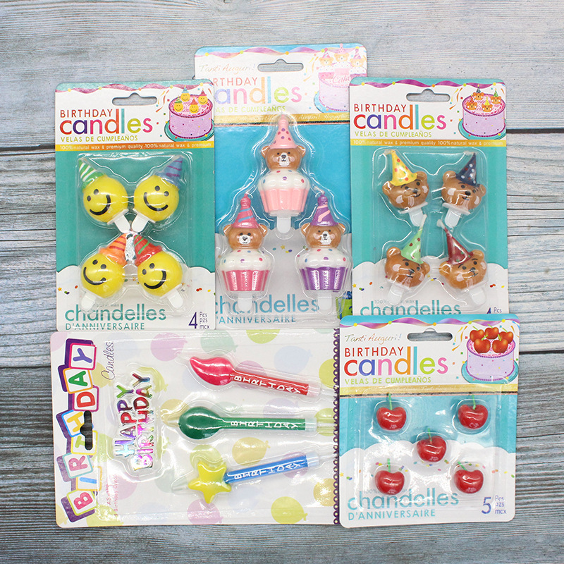 Vela de cumpleaños de dibujos animados al por mayor popular fiesta de flores oso dinosaurio donut cara sonriente vela de pastel para niños