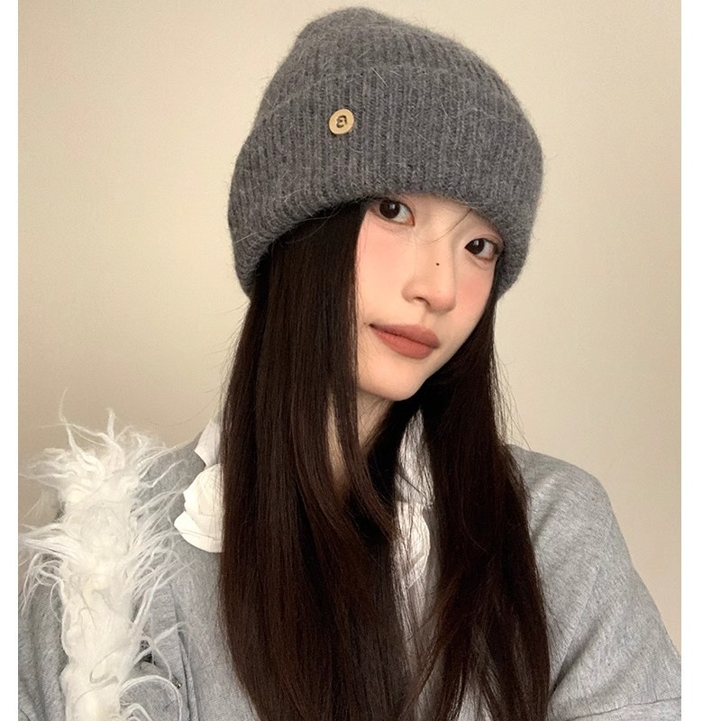 韩版纯色显脸小针织帽子女2025新款秋冬大头围保暖毛线帽包头冷帽|undefined