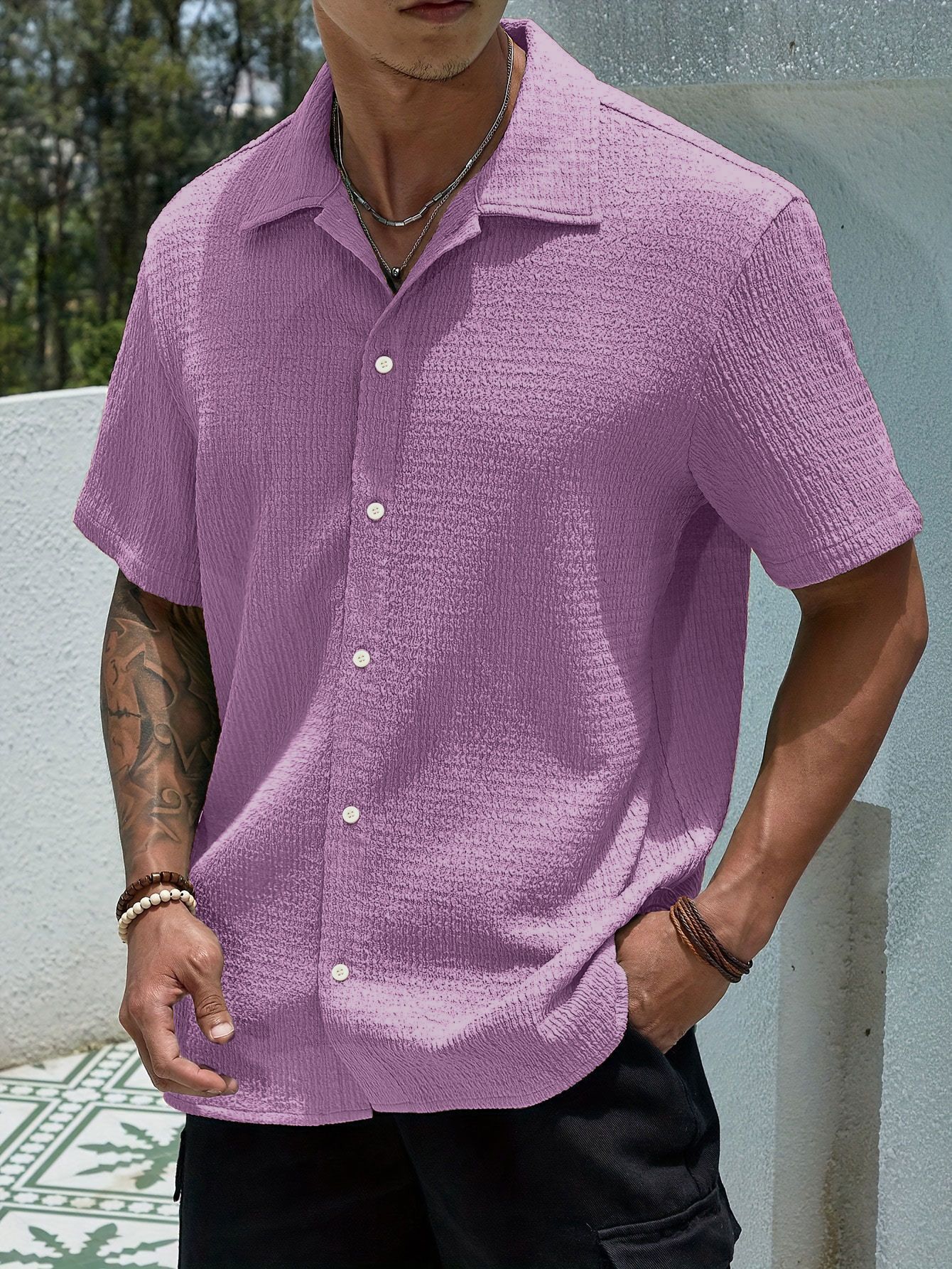 Simple Style Style Wholesale Men's Polyester Simple Style Solid Color Short Sleeve Men's Shirts