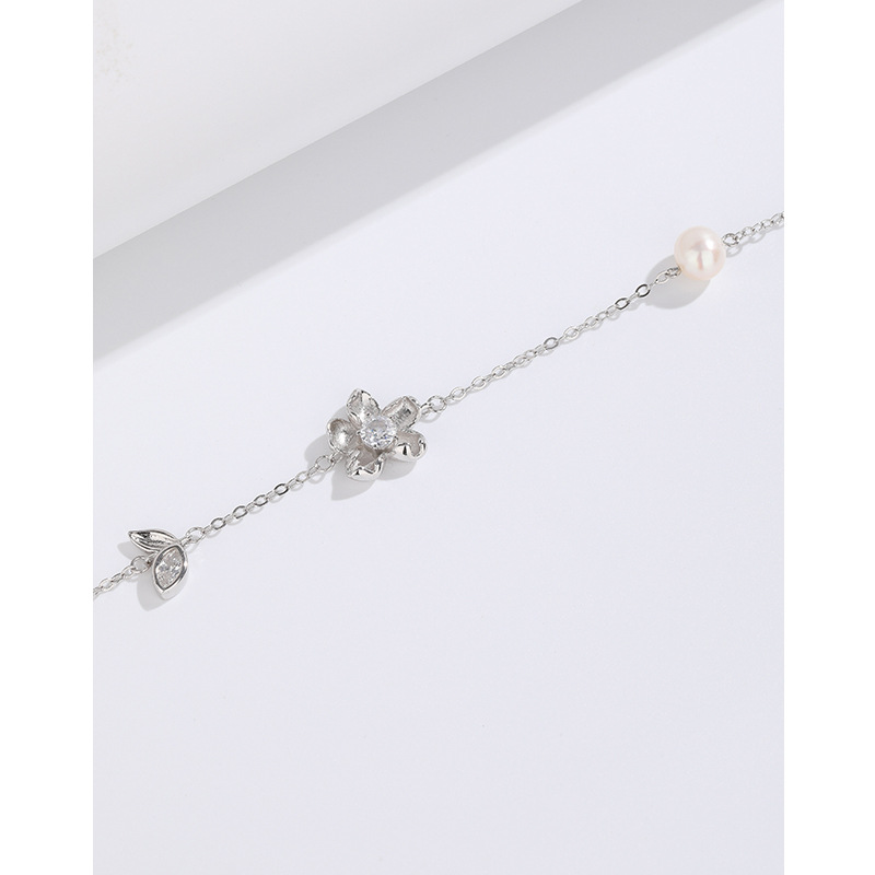925 de plata esterlina perla de agua dulce flor pulsera mujer nicho diseño estilo coreano alto sentido pulsera novia regalo