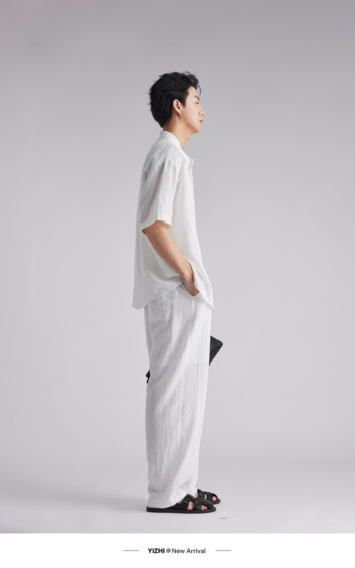 Bộ sơ mi linen tay ngắn nam phong cách lịch lãm, thoáng mát — Xanh navy chi tiết 10