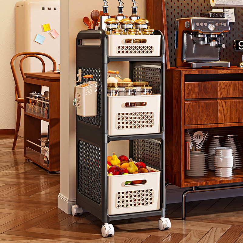 Medieval Style Bedside Table Bedroom Storage Rack Large Capacity Multi-Layer Removable Storage Rack Snack Trolley Storage Rack