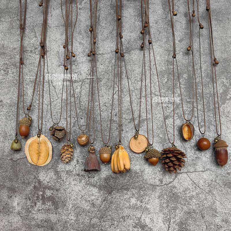 in stock Fruit Necklace Plant Woody Mori Wax Rope Adjustable Creative Overlapping Pendant Wool Chain Clavicle Chain