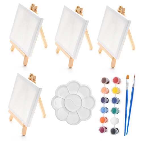 Mini easel drawing board set 23 pieces for children beginners acrylic oil paint desktop wooden tripod
