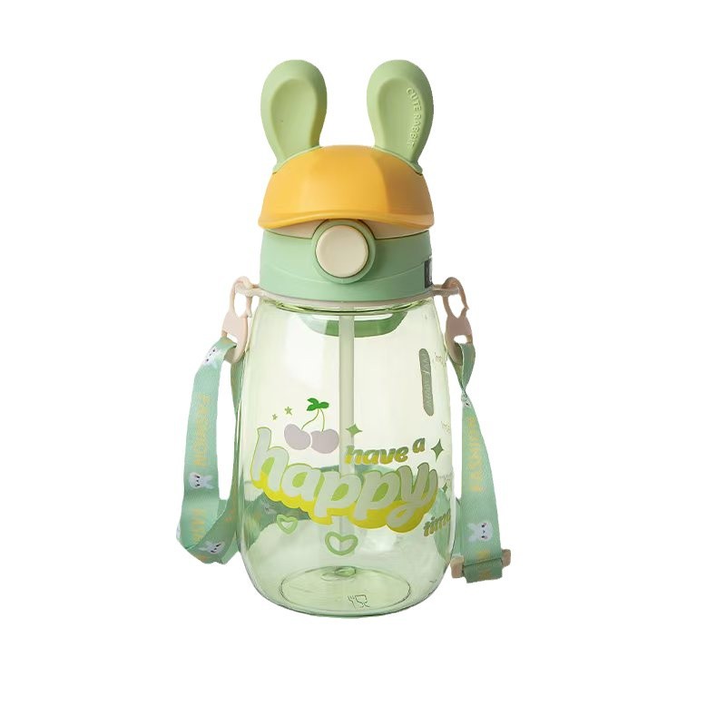 Yitong creativo para niños tazas de plástico de PC cinturón jarro de agua estudiantes de jardín de infantes dibujos animados conejo taza de paja 2025 nuevo