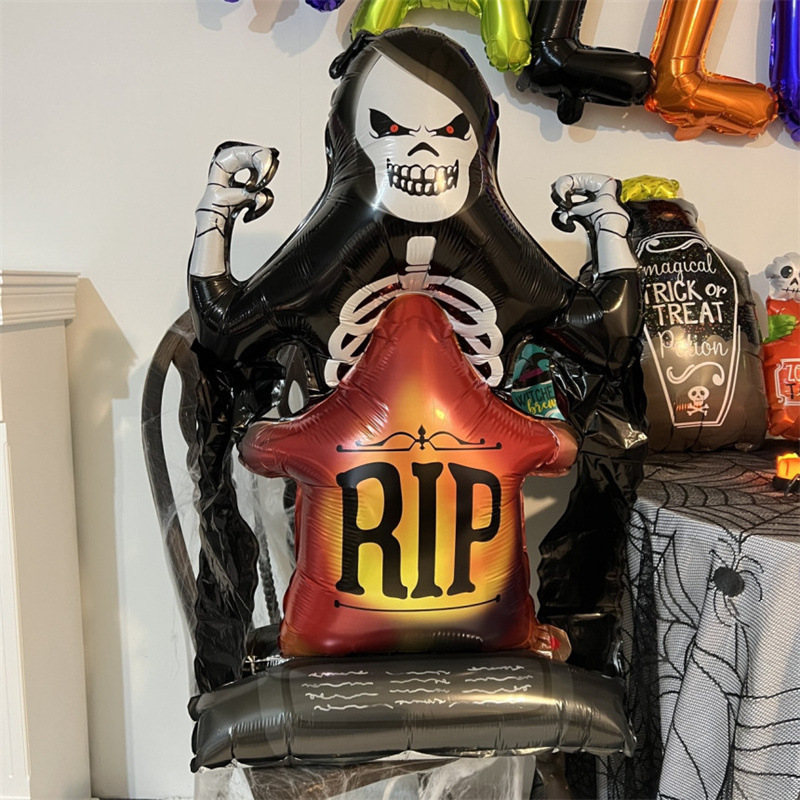 Atmósfera transfronteriza Halloween gigantesco de pie base de globo calabaza esqueleto demonio centro comercial bar café diseño