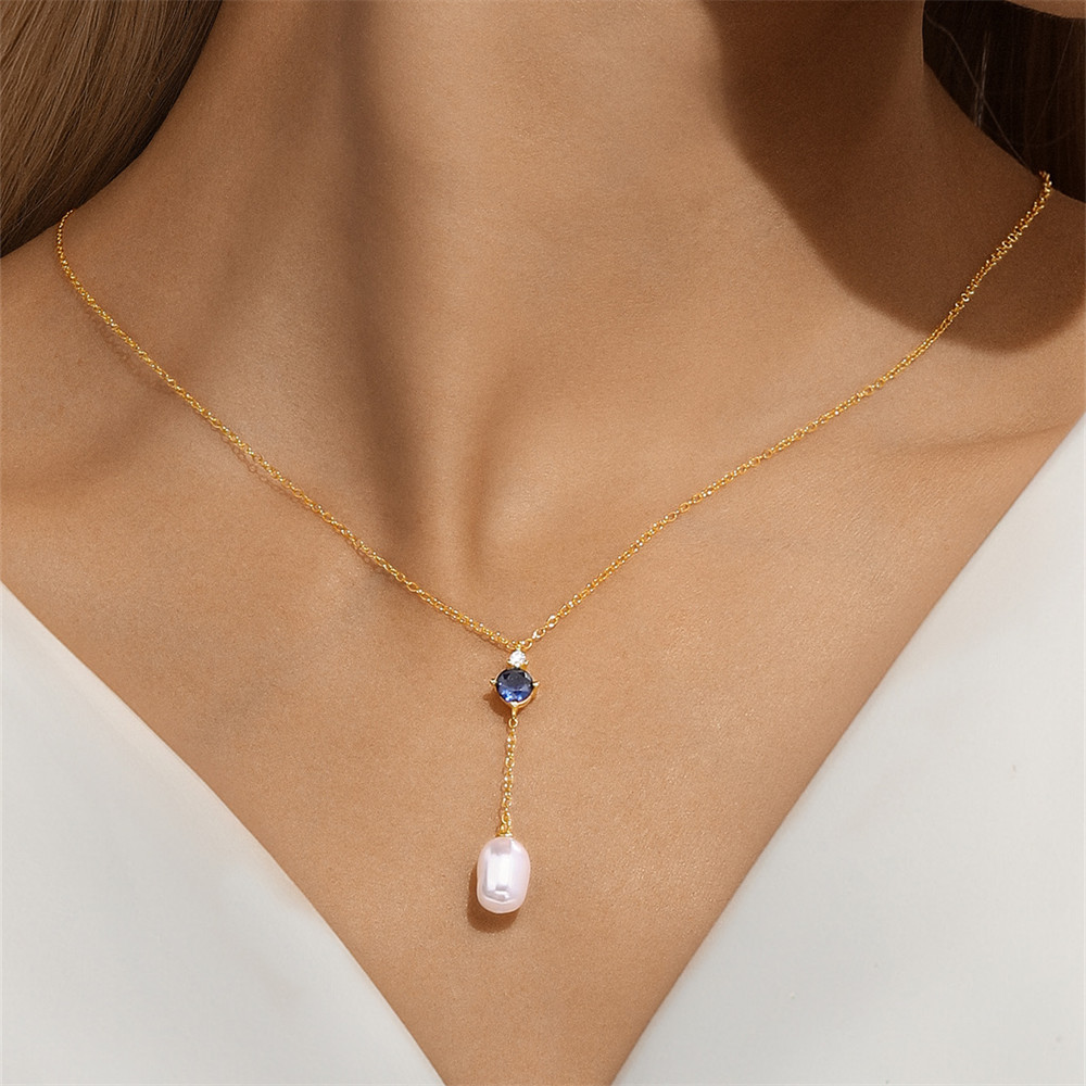 Plastic Beads, Zircon Inlay Material Pendant Necklace Classification 925 Sterling Silver Plastic Beads Zircon Cable Chain Plating Inlay Geometric Pendant Necklace