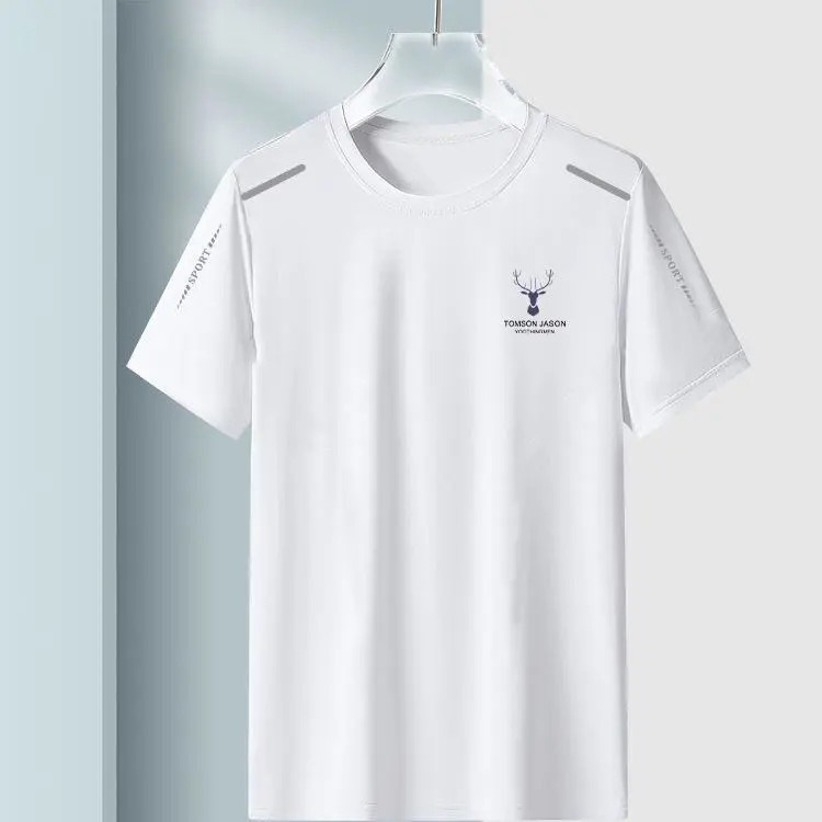 Verano nuevo estilo de moda de hielo camiseta de mangas cortas hombre deporte de mangas cortas malla transpirable tendencia versátil ropa superior