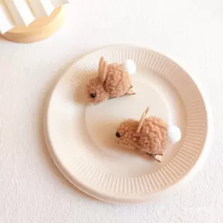 韩版可爱小兔发夹儿童毛绒鸭嘴夹宝宝咖啡色兔子顶夹发饰夹子