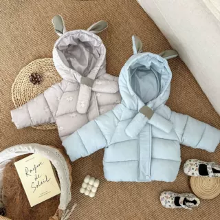 婴儿冬季棉服可爱女宝宝洋气小碎花夹棉加厚连帽棉衣小童保暖棉袄