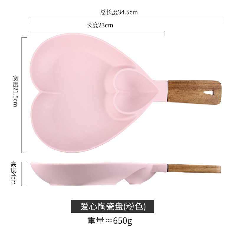 Placa de bola de masa de cerámica hogar Placa de desayuno con plato de vinagre plato de comida occidental Placa de merienda bandeja de cerámica mango de madera