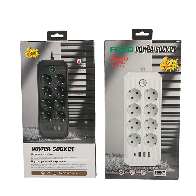 Estándar europeo de 8 bits conmutador monocrono mezclado 3USB + 1Type-C caja de color neutral