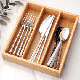 银器刀叉勺餐具托盘竹制厨房餐具收纳盒卧室刀具分格抽屉式整理盒