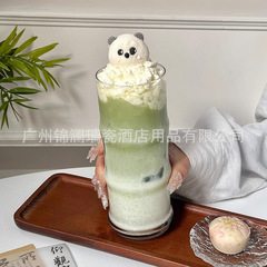 ラテコーヒーカップインスタイル竹ガラスウォーターカップ透明ユニバーサルアイスアメリカンラテカップジュースドリンクカップ