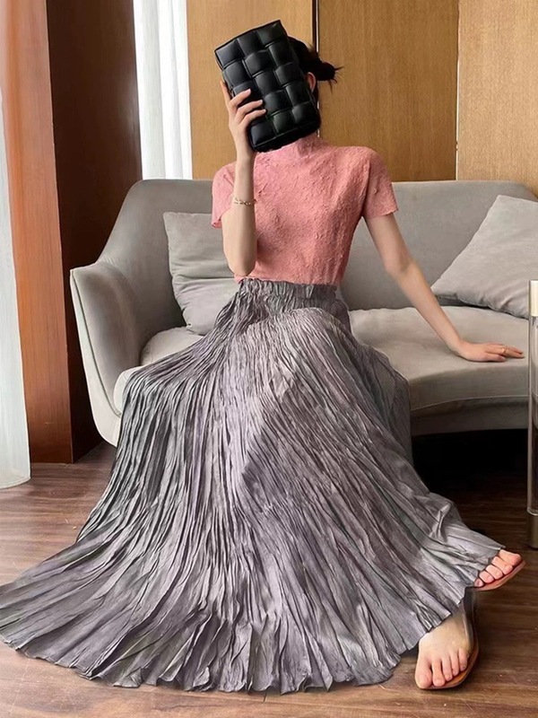 売れ筋三宅スカート、高級、気質、おしゃれ、ドレープ感のあるウエストゴムAラインスカート、秋プリーツスカート|undefined