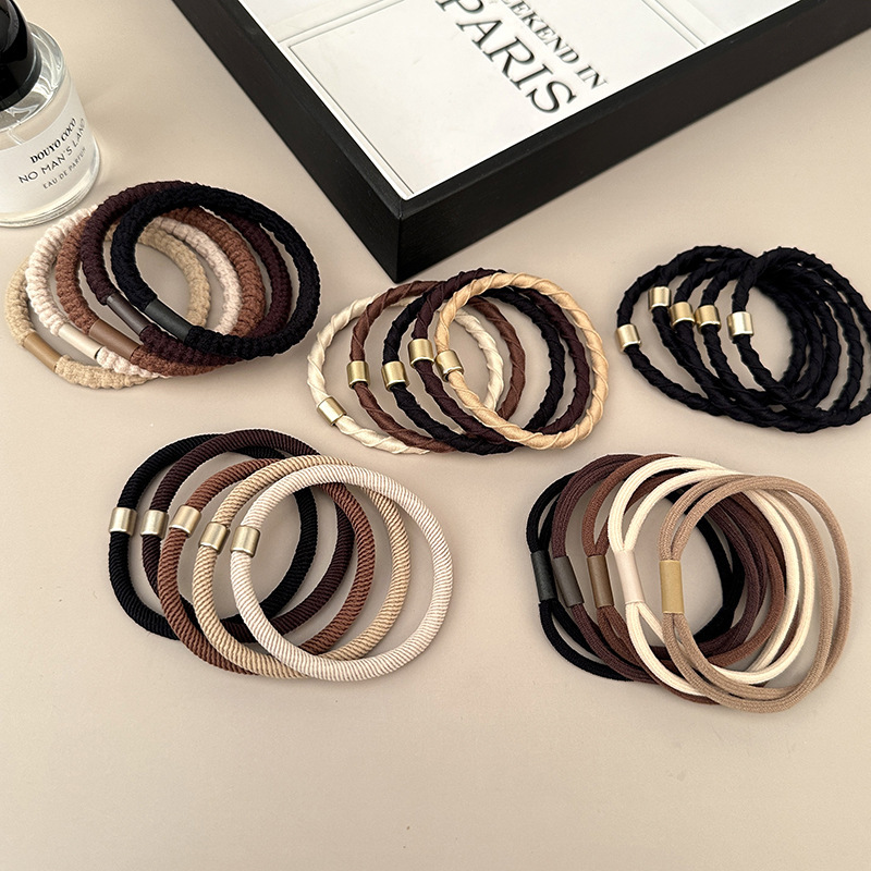 新奶咖系多款簡約高彈力基礎皮筋女生扎馬尾發圈耐用百搭發繩批發