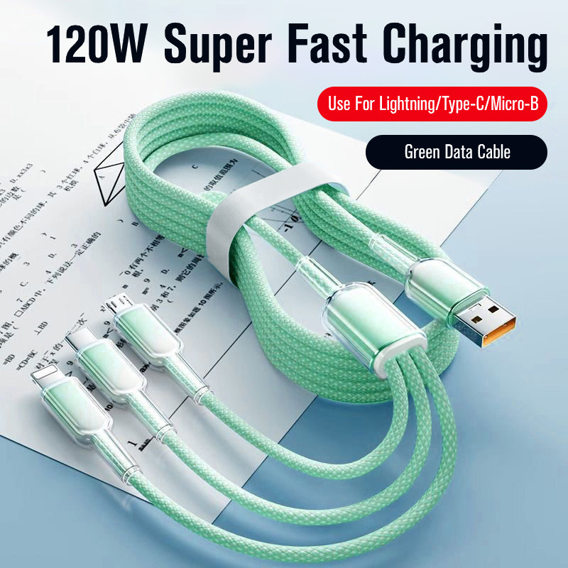 120w アイスクリスタルグラデーション 1 対 3 データケーブル、Apple、Android、Huawei の超高速充電に適したスリーインワン充電ケーブル|undefined