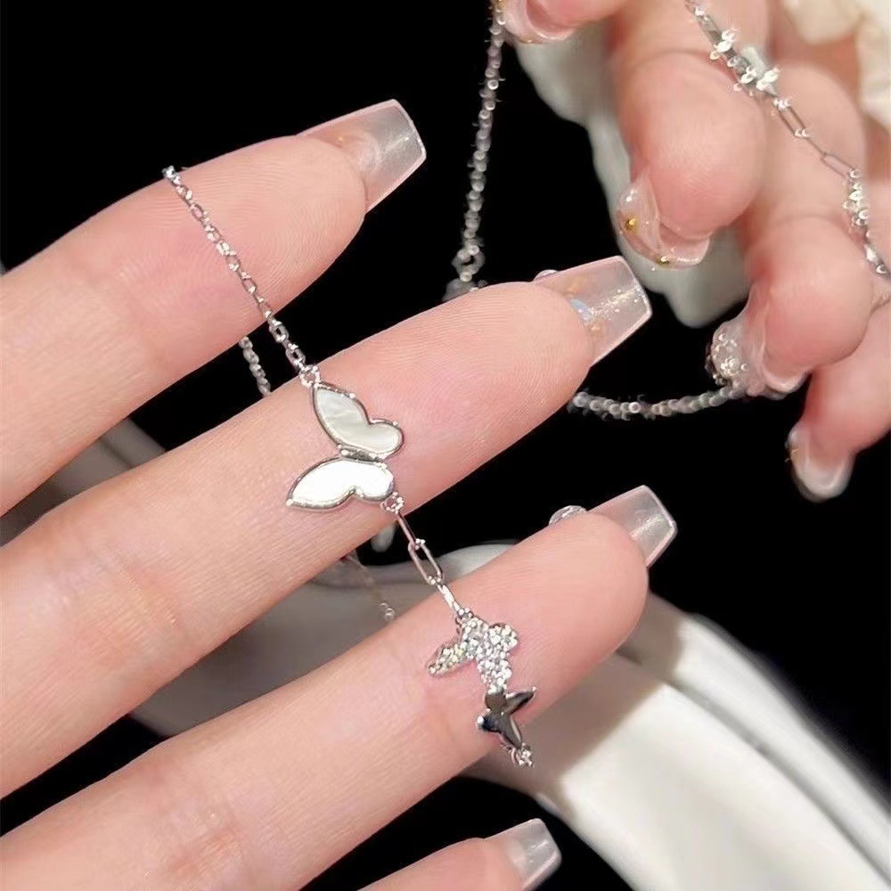 Ins silver Butterfly Bracelet Women's Light Luxury Sweet Super Fairy Best Friend Gift Niche Design High-end Shell Jewelry
