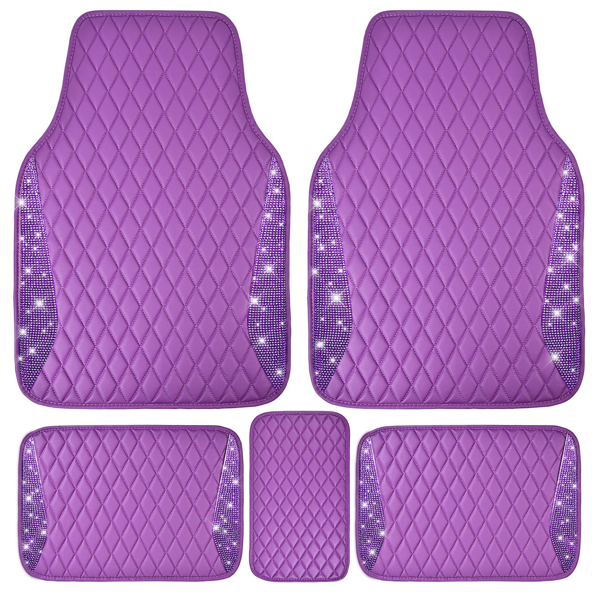 Shiny Leather Car Floor Mat with Rhinestones and Crystals, Universal Non-Slip Waterproof Mat for Women, Rhinestone Car Anti-Slip Mat