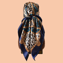 2025新款经典豹纹流苏印花优质90X90色丁方巾 丝巾批发 源头工厂