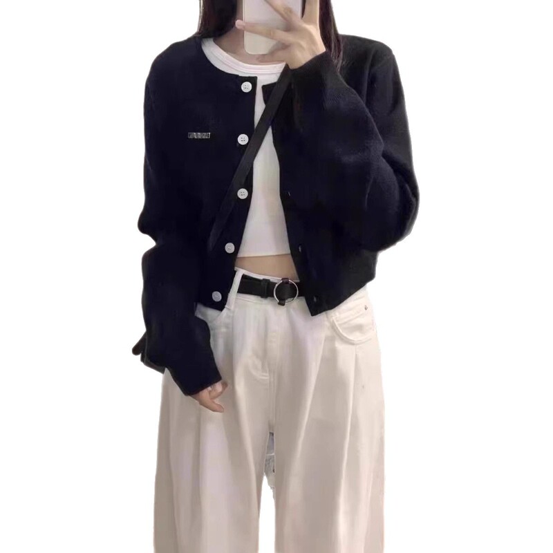 韩系慵懒风灰色毛衣外套女春秋2025新款修身短款针织开衫辣妹上衣|undefined