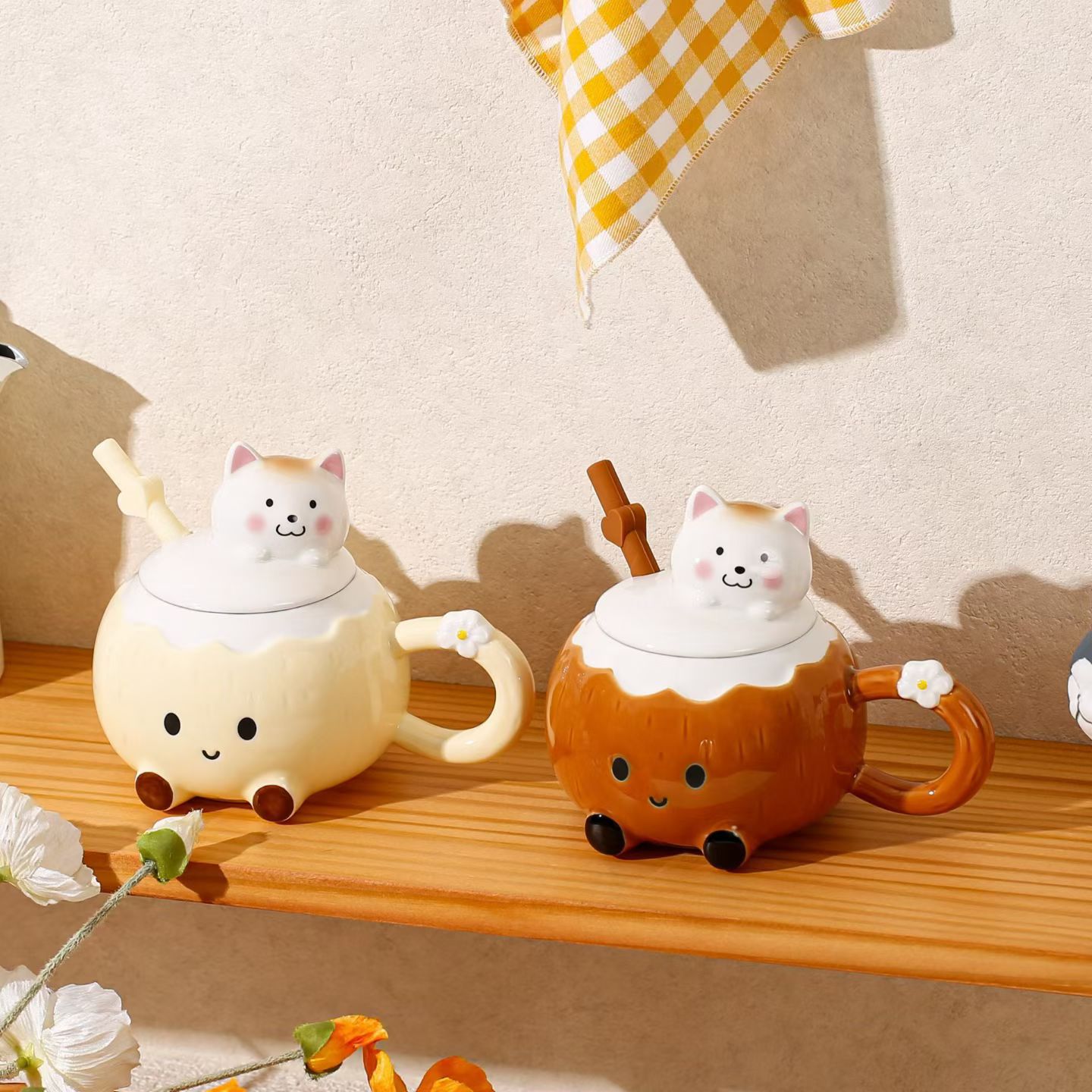 Personalidad creativa de dibujos animados Samoa taza de agua de paja de coco con tapa de taza de cerámica de alto valor facial lindo animal taza de cachorro