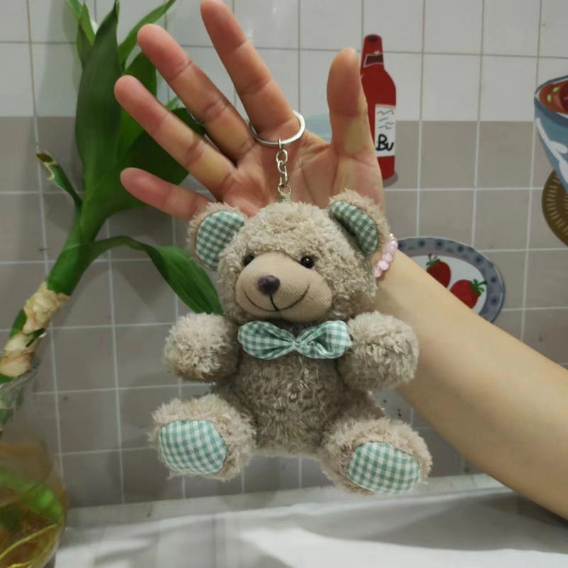 Pajarita de estilo explosivo, oso de peluche rizado, muñeco de peluche, oso, llavero, colgante, accesorios de bolso, muñeco de trapo
