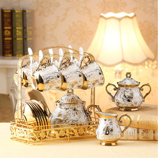 Gold-tracing Water suit Living Room Household European-style Ceramic Cup Heat-resistant Cold Water Kettle Cold Water Kettle Water Cup with Shelf