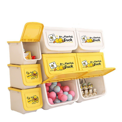 Little yellow duck toy storage box front-opening household flip-top storage box clothes organizer snack storage box with wheels