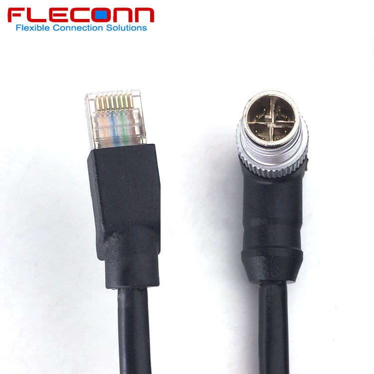 90 degree right angle elbow M12 X code 8Pin 8 core male turn RJ45 network cable 10 gigabit CAT6A 10 Gb/s