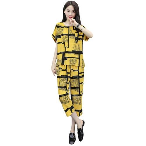 Cross-border Southeast Asian fashion suit for fat mm, fashionable large size, loose, age-reducing, slimming cropped pants, two-piece set for women, trendy