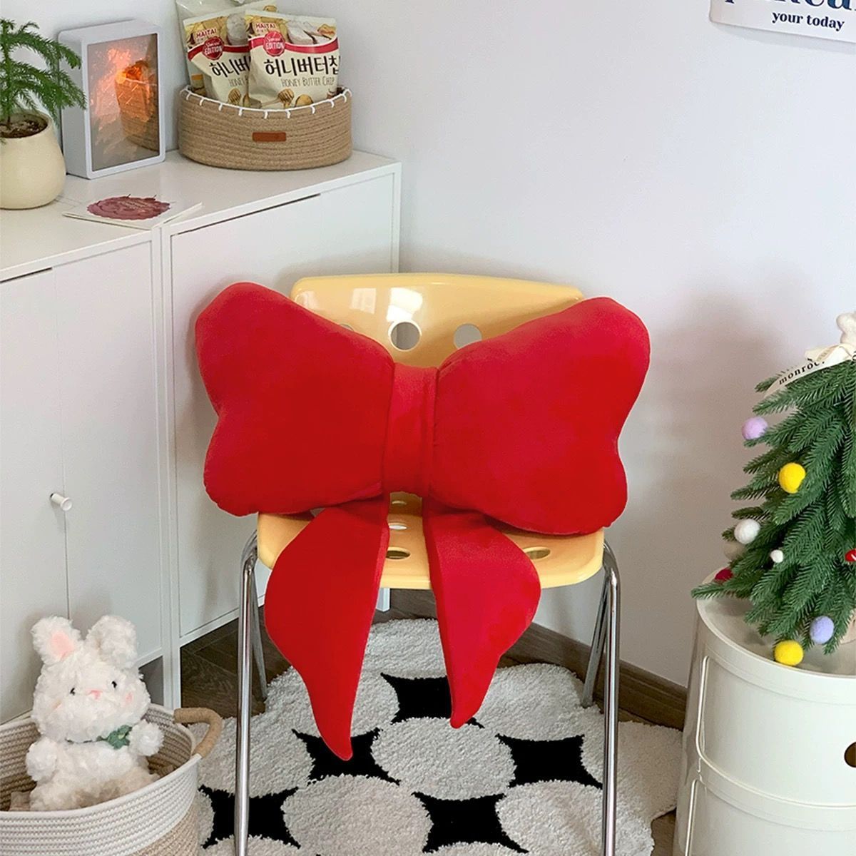 Festive Spring Festival Red Bow Pillow Plush Toy Home Sofa Cushion Bedroom Pillow Newcomer Wedding Room Decoration