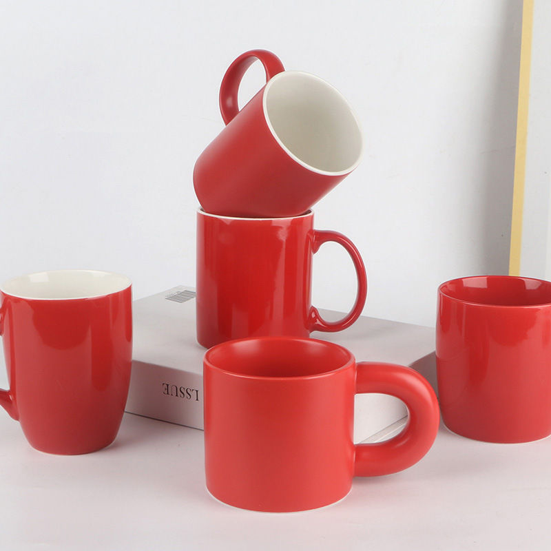 Taza de cerámica roja simple imprimible LOGO taza de agua de oficina taza de café taza de regalo de pareja