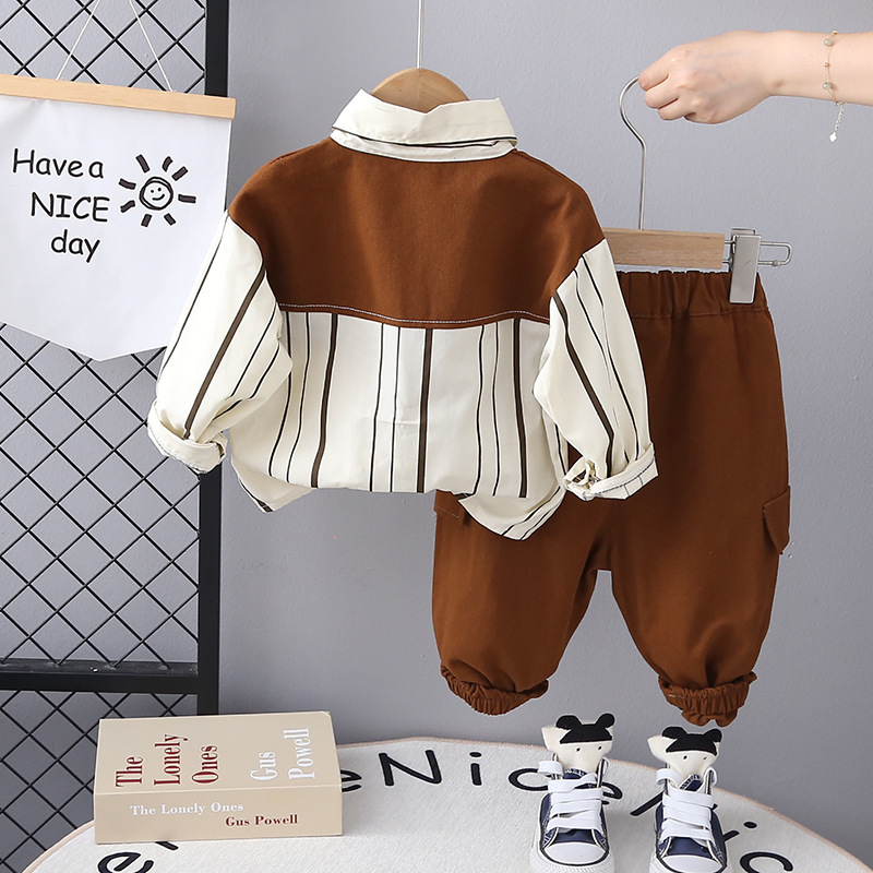 Tenue pour garçon nouvelle tenue décontractée, ensemble chemise deux pièces version coréenne pour enfants, style printemps et automne, 1-3 ans, 5_voghion.com