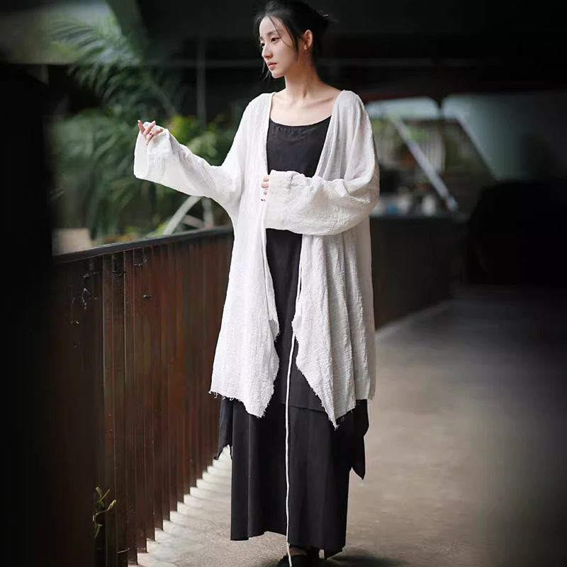 Spring and Summer New Cotton and Linen Women's Wear with Fur Edge Design Buckle Cardigan Shirt New Chinese Style Cool Style Sunscreen