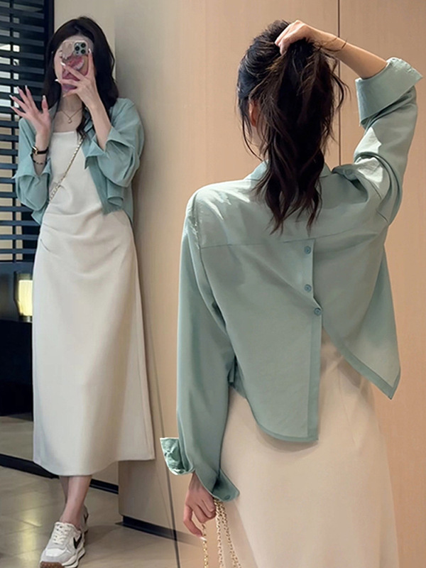 Sling Dress Women's Early Autumn Wear 2024 New French High-end Seaside Vacation Dress suit