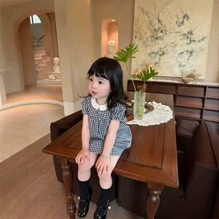 女童洋气娃娃领格子连衣裙2026夏装新款儿童宝宝甜美泡泡袖裙子潮