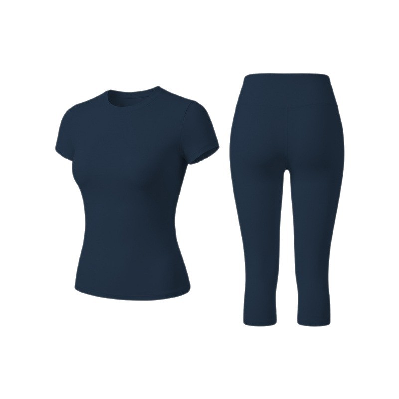 Deportes al aire libre transfronterizos pantalones de manga corta y pantalones largos de siete puntos, pantalones de velocidad seca, cintura alta y caderas levantadas, juegos deportivos para mujeres de verano ropa de yoga de fitness