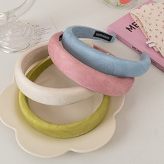 2024新款粉藍色壓花布藝發箍高顱頂海綿壓發頭箍韓版甜美髮飾品女