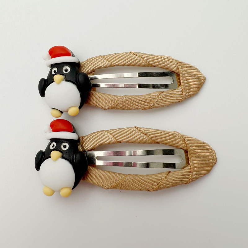 クリスマスクロスボーダー布BBクリップかわいい漫画サンタクロースヘラジカ雪だるまペンギンヘアクリップ2パックサイドクリップ|undefined