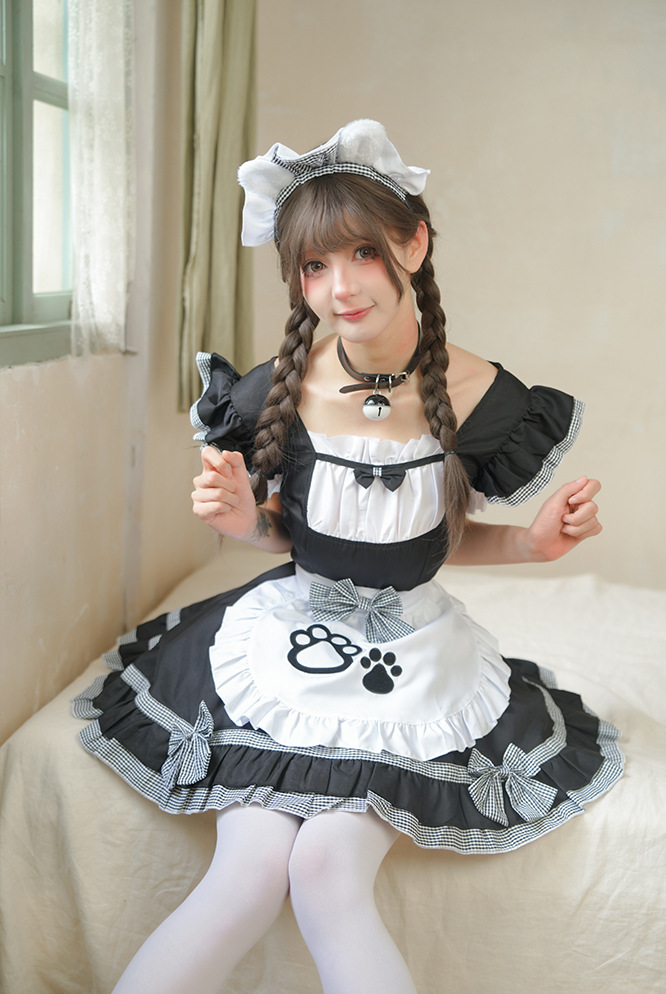 猫娘女仆装cos服日系二次元可爱女仆黑白经典cosplay服装春雨-阿里巴巴