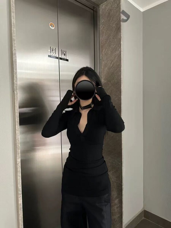 基础百搭V领长袖T恤上衣新款修身显瘦收腰亲肤打底衫女|undefined