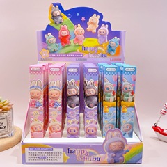 新款拉布布22+2盲盒笔卡通动漫三丽鸥黑色按动笔中性笔办公水性笔
