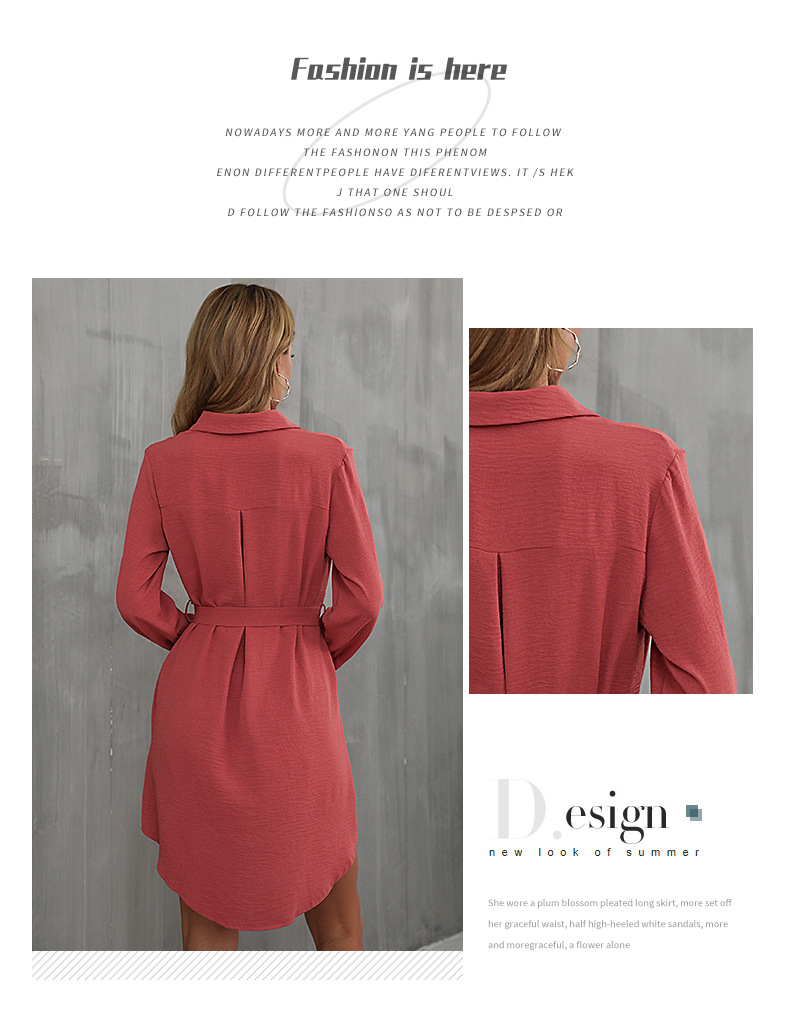 Rochie cămașă dama cu cordon în talie și guler pentru toamnă_voghion.com