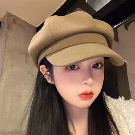 鸭舌八角帽女韩版百搭秋冬复古磨毛报童帽显脸小时尚画家贝雷帽