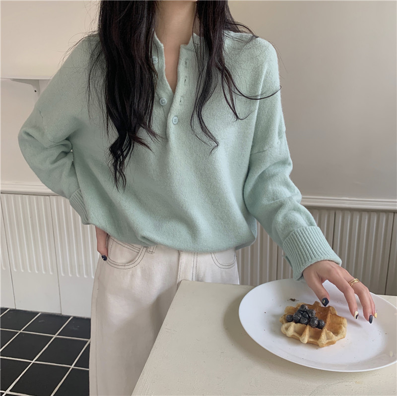 软奶蓝毛衣女秋冬2025新款韩版宽松打底套头百搭长袖针织上衣批发|undefined