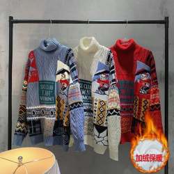 Navidad Hong Kong estilo retro oso suéter cuello redondo de los Hombres estilo perezoso suelta Otoño e Invierno ropa de punto de la pareja moda