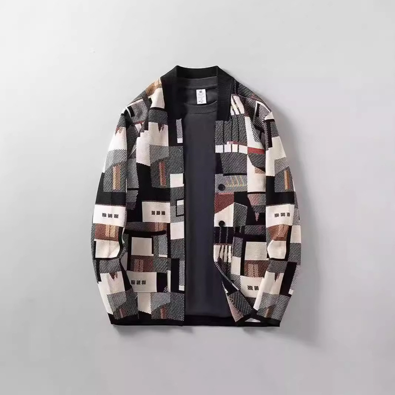 Niche Design Advanced Sense Irregular Geometric Oil Painting Camouflage Sweater Coat Men's Autumn Outer Wear Cardigan Knitwear
