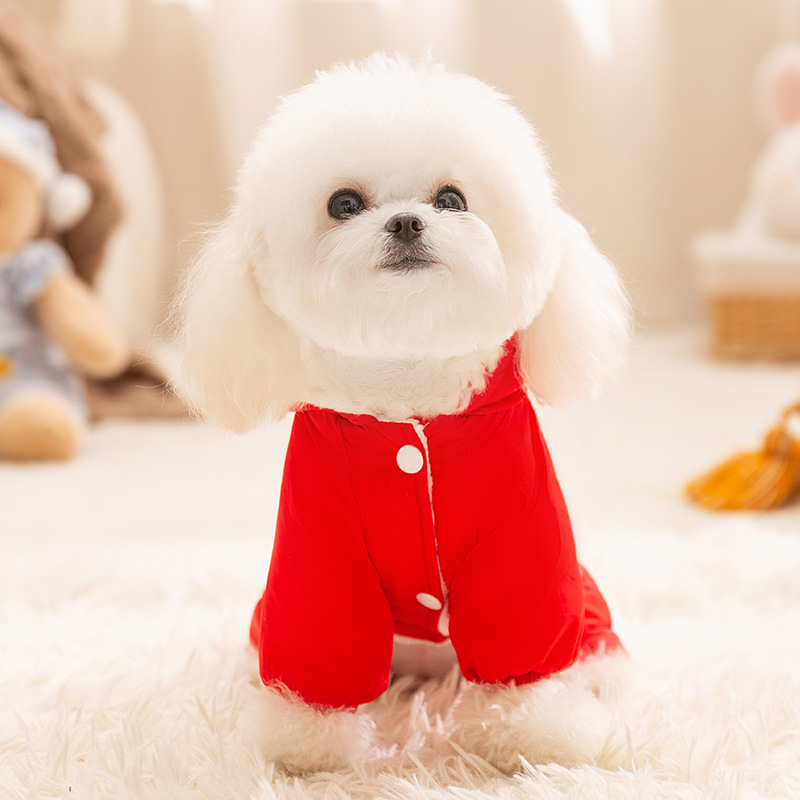 Otoño y invierno para perros gruesos perros pequeños dopamina color contrastante empalme cuatro patas carga ropa de algodón gato ropa de perro