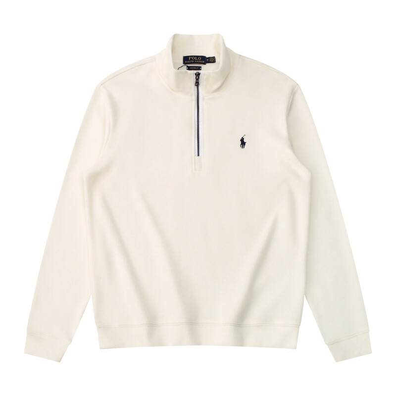 Polo stand-up collar pure cotton sweater with half-high zipper, men's casual outerwear, versatile pullover long-sleeve polo shirt Polo stand-up collar pure cotton sweater with half-high zipper, men's casual outerwear, versatile pullover long-sleeve polo shirt